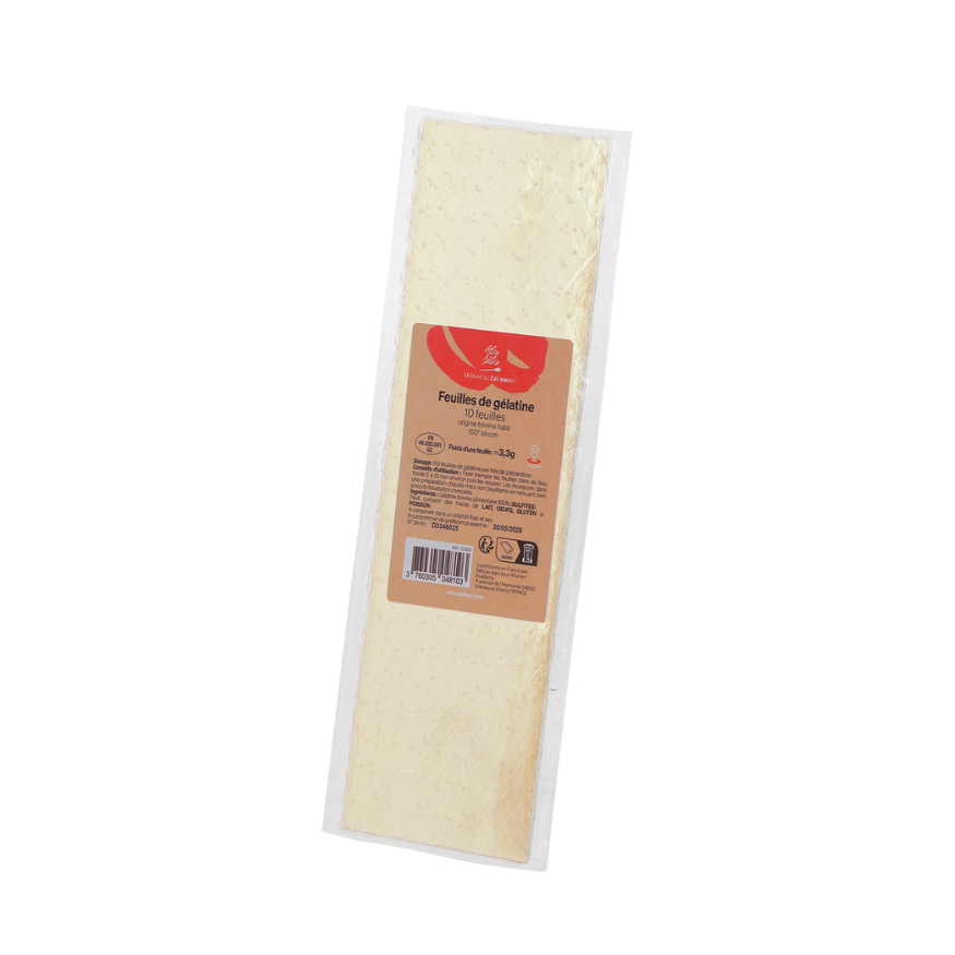 10 feuilles de gélatine bovine halal 150° bloom 33g