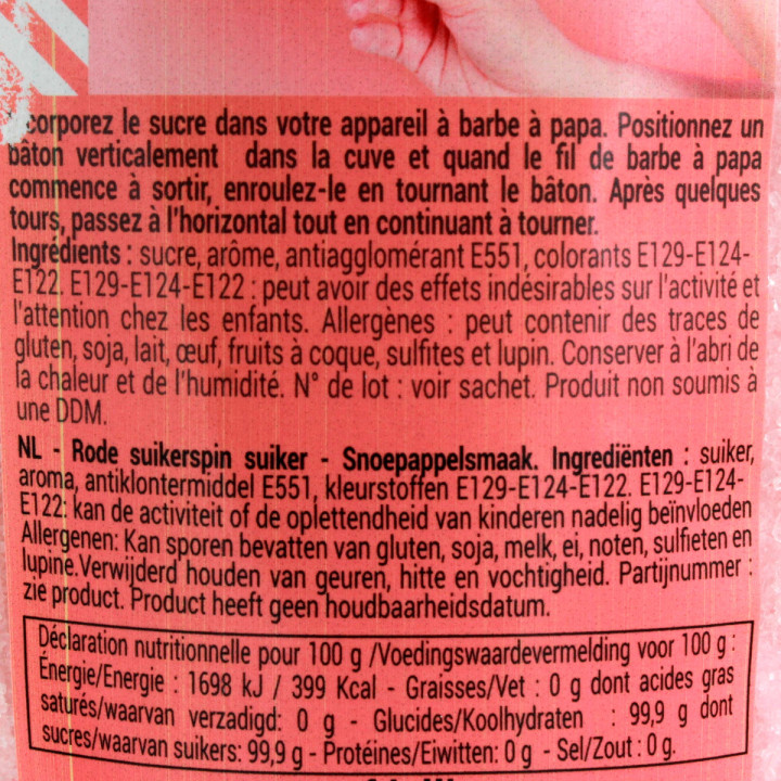 Sucre pour barbe à papa goût pomme d´amour 400 gr - Patisdec
