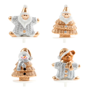 Décor de gâteau et bûche de Noël : 4 décors sur piques en pl