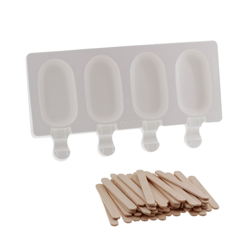 Moule 4 mini glaces esquimaux en silicone et 50 bâtonnets en