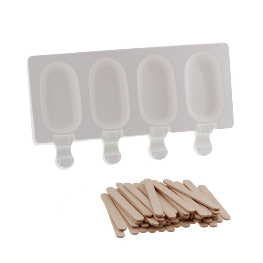 Moule 4 mini glaces esquimaux en silicone et 50 bâtonnets en