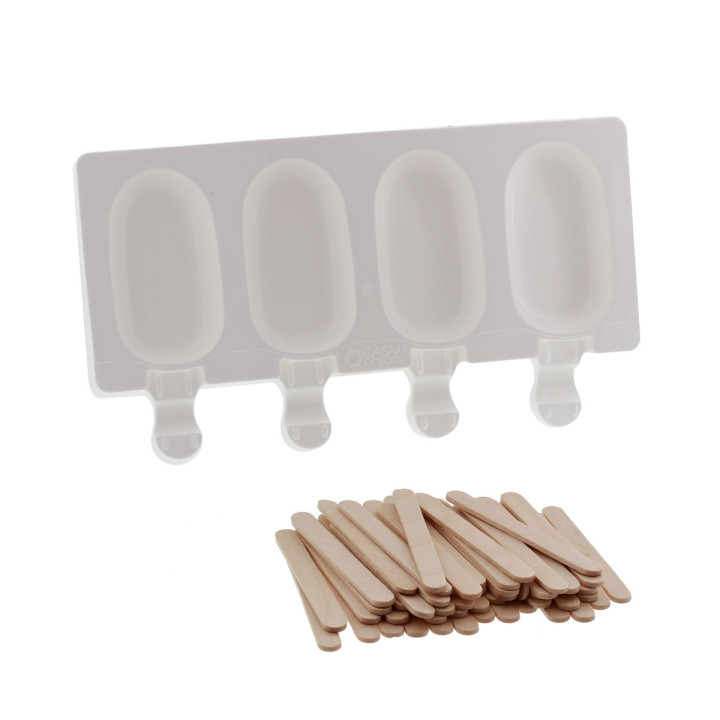 Moule 4 mini glaces esquimaux en silicone et 50 bâtonnets en