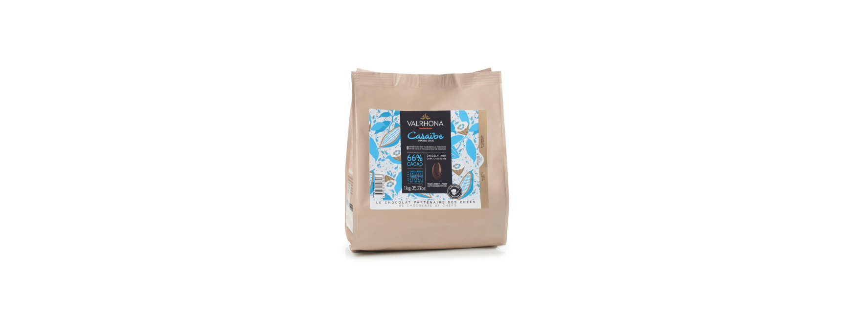 Sac de fèves chocolat noir Caraïbe 66% 1 kg - Valrhona