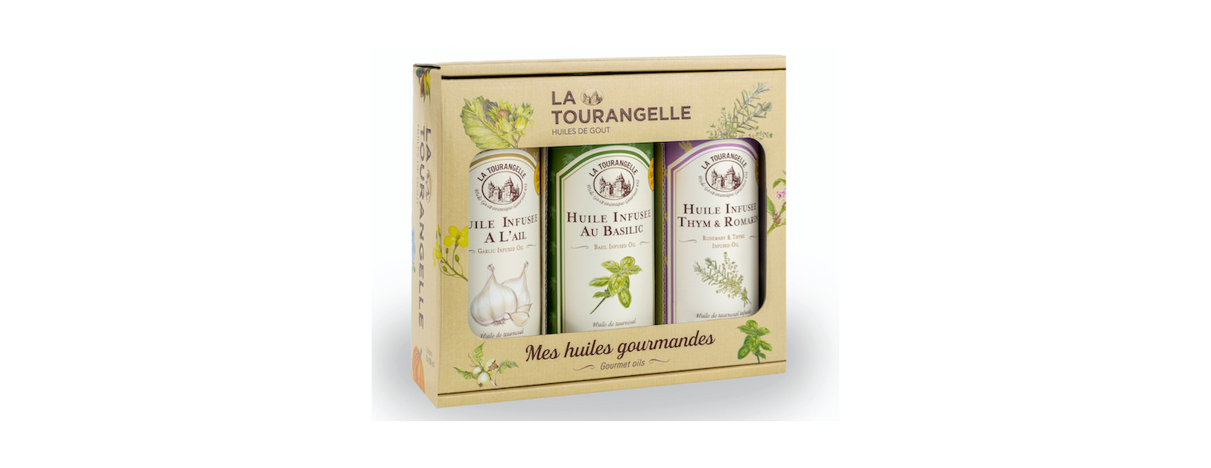 Coffret Huiles infusées : Basilic, Ail, Thym et Romarin - La