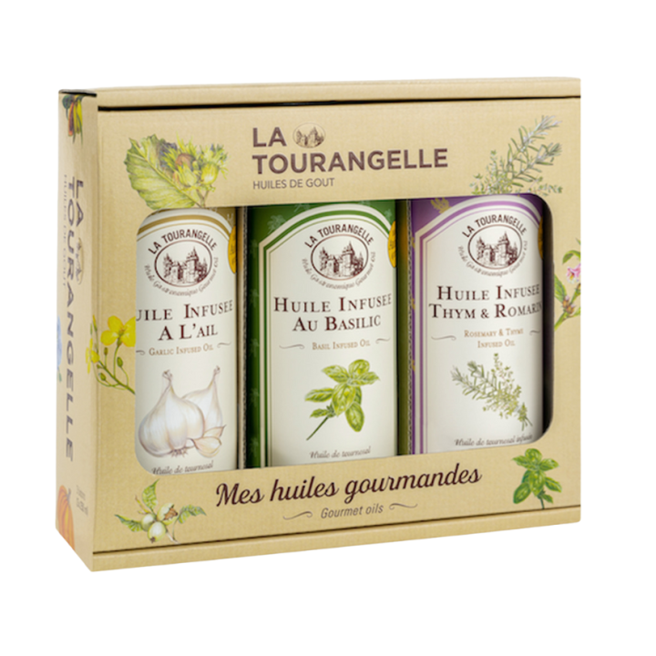 Coffret Huiles infusées : Basilic, Ail, Thym et Romarin - La