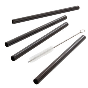 Set de 4 pailles courtes en inox noir avec brosse de nettoya