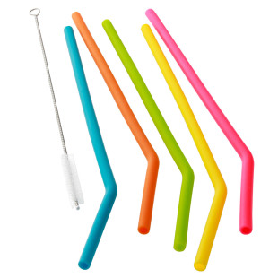 Set de 6 pailles courbées en silicone multicolore - Dotz Set de 6 pailles courbées en silicone multicolore - Dotz