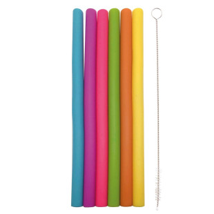 Set de 6 pailles droite en silicone multicolore - Dotz