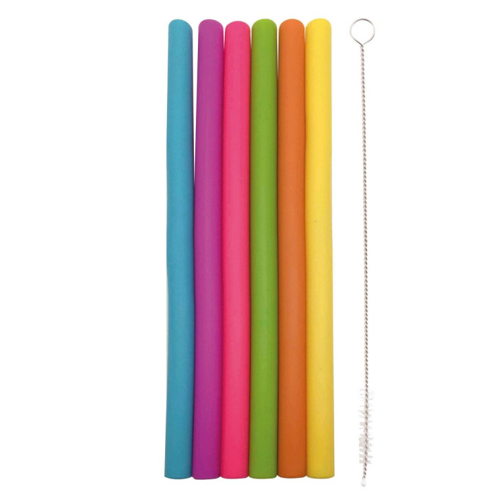 Set de 6 pailles droite en silicone multicolore - Dotz