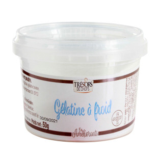 Gélatine bovine en poudre à froid 50 gr - Trésors de chefs Gélatine bovine en poudre à froid 50 gr - Trésors de chefs
