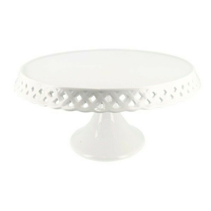 Présentoir à gâteau sur pied en céramique dentelles 25 cm - 