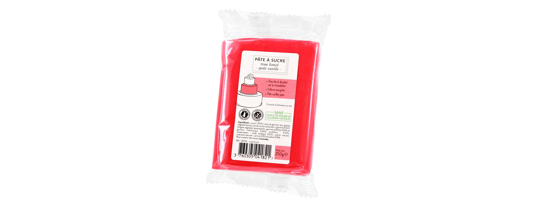 Pâte à sucre sans huile de palme rose foncée 250 gr