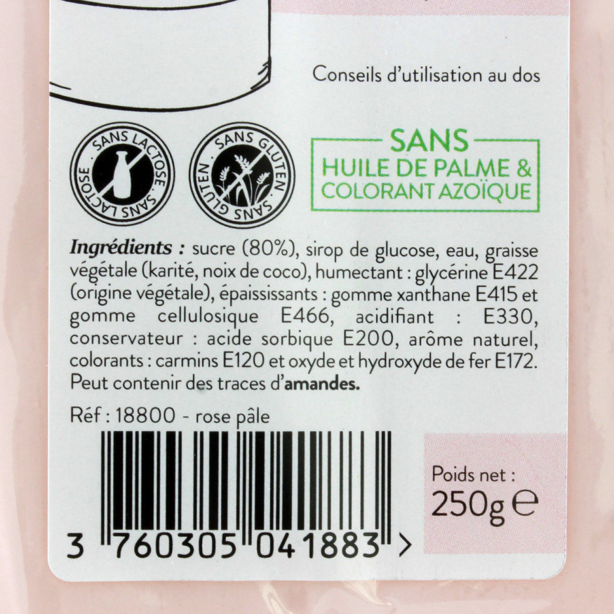 Pâte à sucre sans huile de palme rose pâle 250 gr