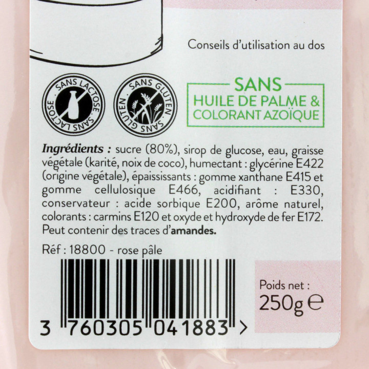 Pâte à sucre sans huile de palme rose pâle 250 gr