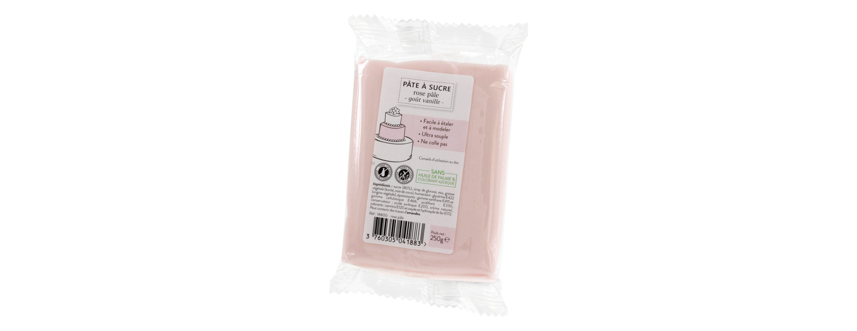 Pâte à sucre sans huile de palme rose pâle 250 gr