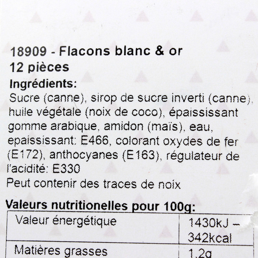 Plaque de décors comestibles : 12 flocons dorés et blancs No