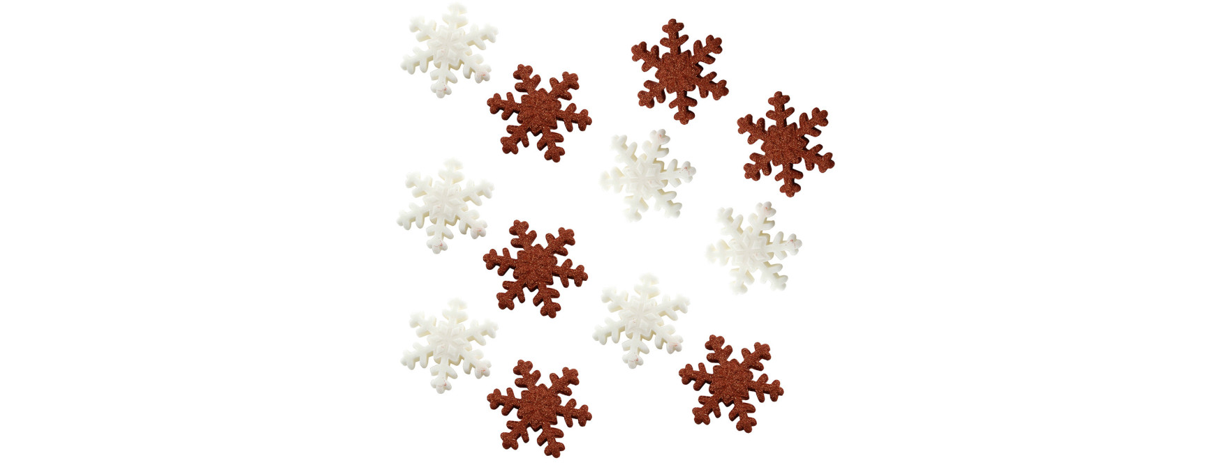 Plaque de décors comestibles : 12 flocons dorés et blancs No