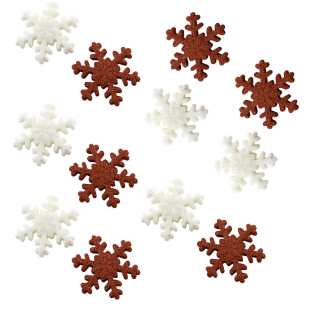 Plaque de décors comestibles : 12 flocons dorés et blancs No