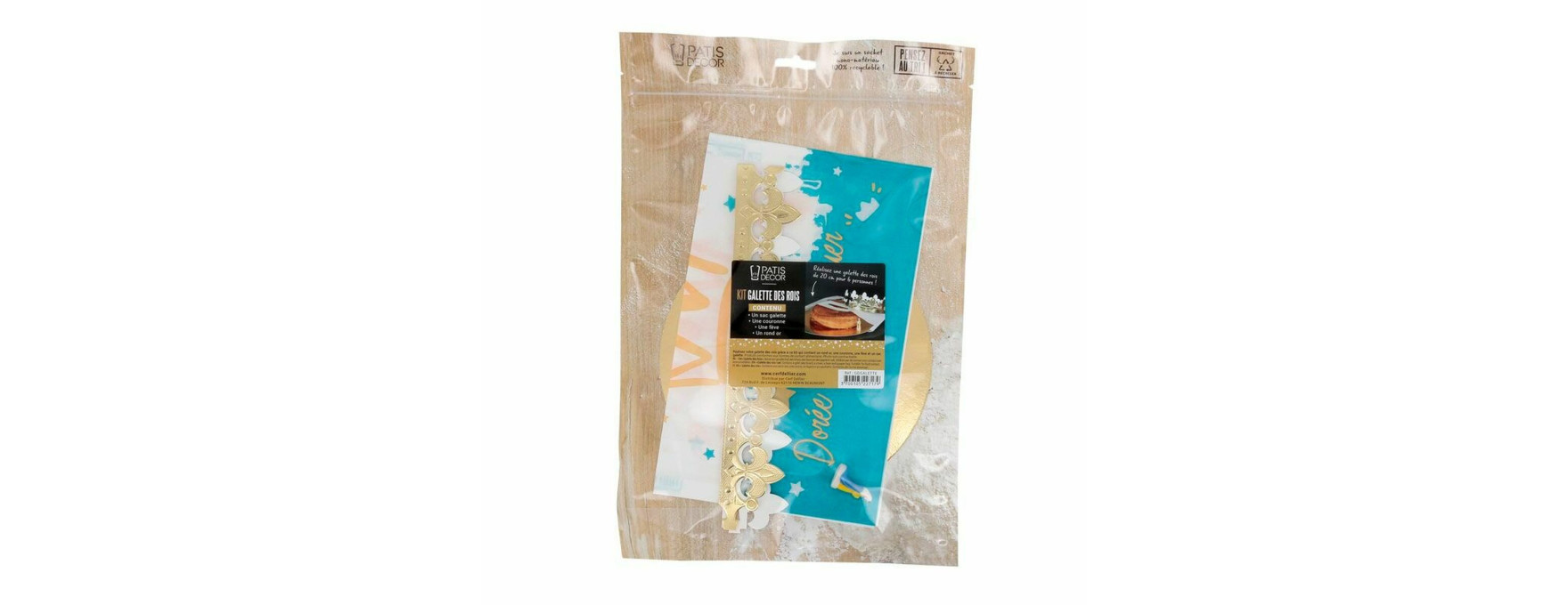 Kit galette des rois : un sac galette, une couronne, une fèv