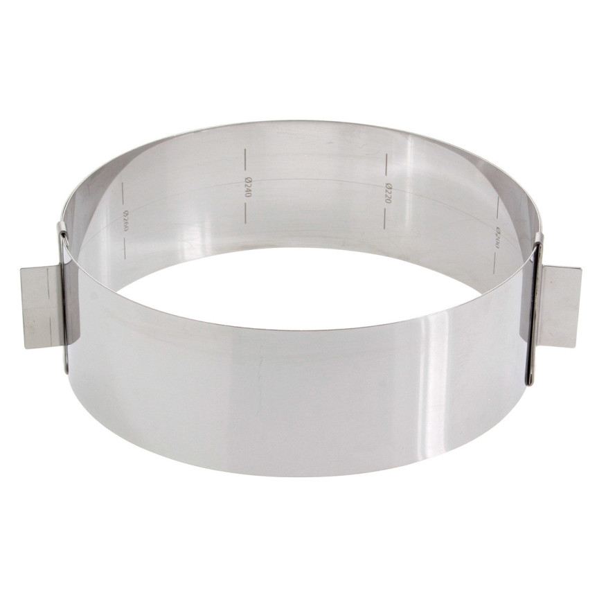 Cercle à pâtisserie extensible en inox de 16 à 28 cm, de 6 à