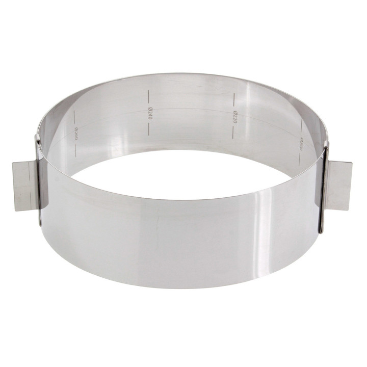 Cercle à pâtisserie extensible en inox de 16 à 28 cm, de 6 à