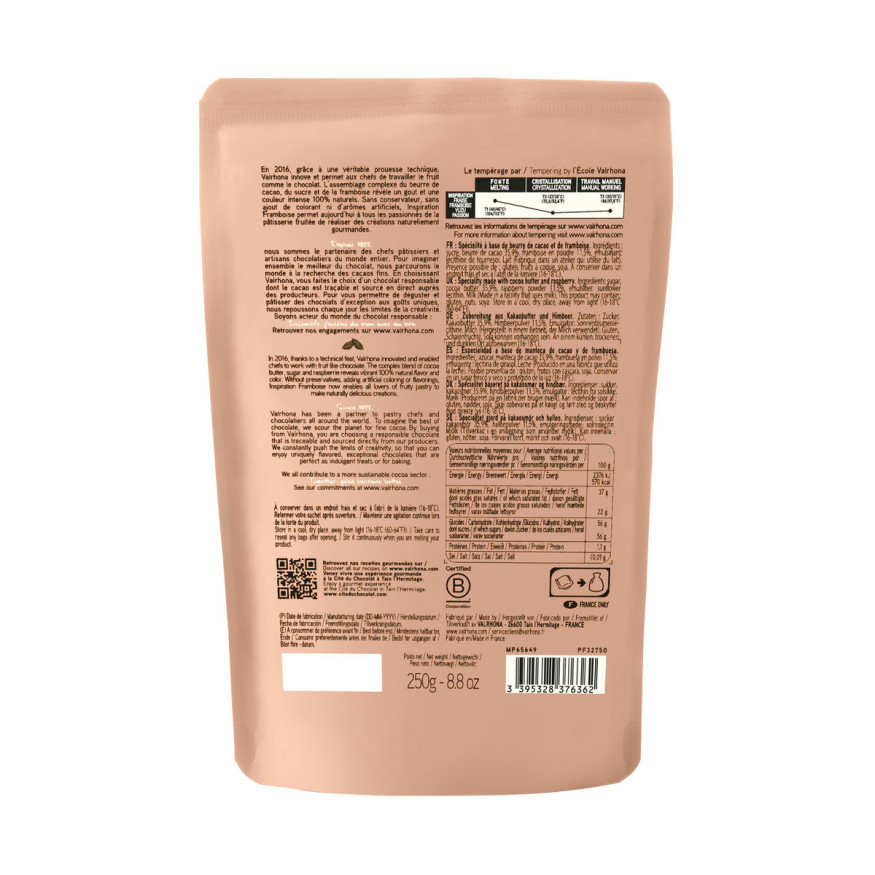 Chocolat à pâtisser inspiration framboise 250 gr - Valrhona