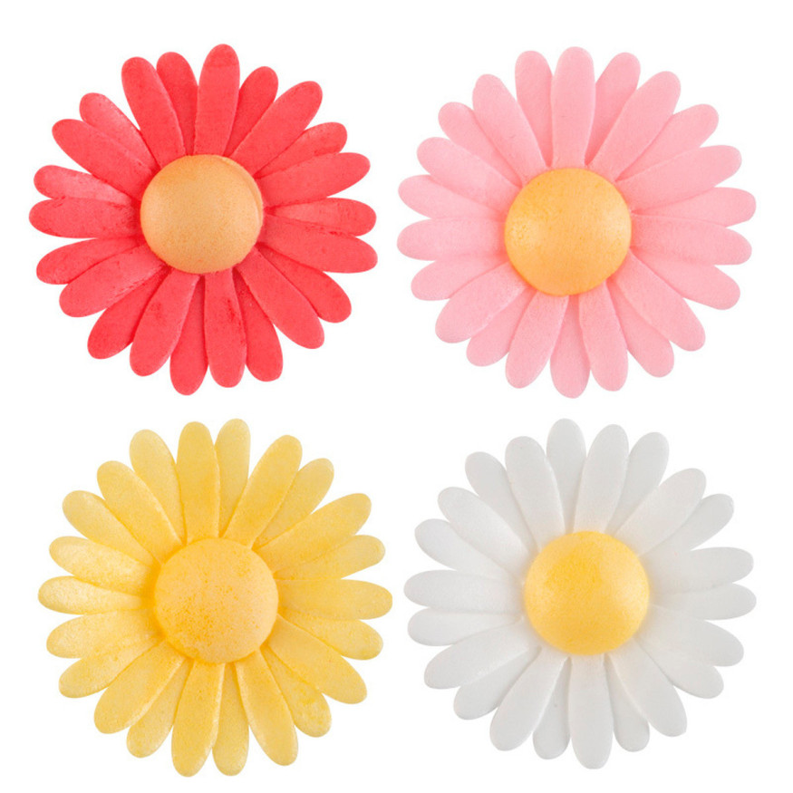 Décor en azyme : 15 marguerites blanches, jaunes, et roses 4