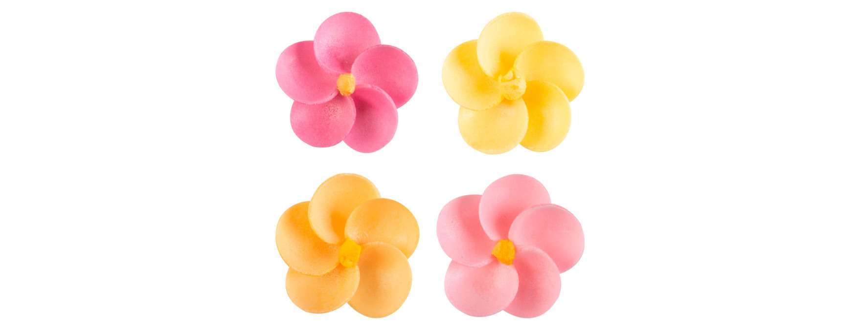 Décor en azyme : 15 fleurs jaunes, oranges et roses 3,5 cm