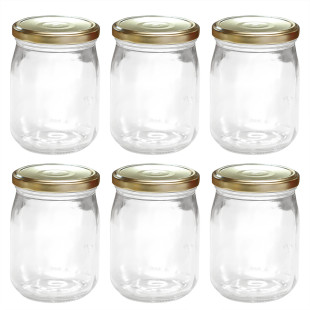 Lot de 6 bocaux de conservation en verre avec couvercle doré Lot de 6 bocaux de conservation en verre avec couvercle doré