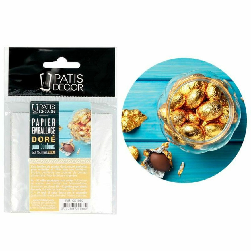 50 feuilles de papier emballage doré pour bonbons et chocola