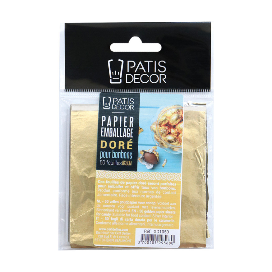 50 feuilles de papier emballage doré pour bonbons et chocola