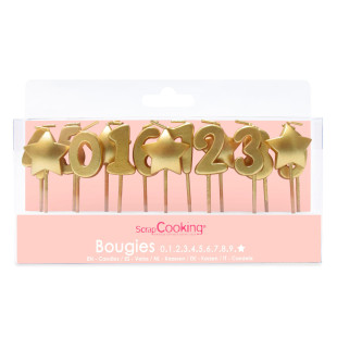 15 bougies chiffres et étoiles dorées 8 cm - Scrapcooking 15 bougies chiffres et étoiles dorées 8 cm - Scrapcooking
