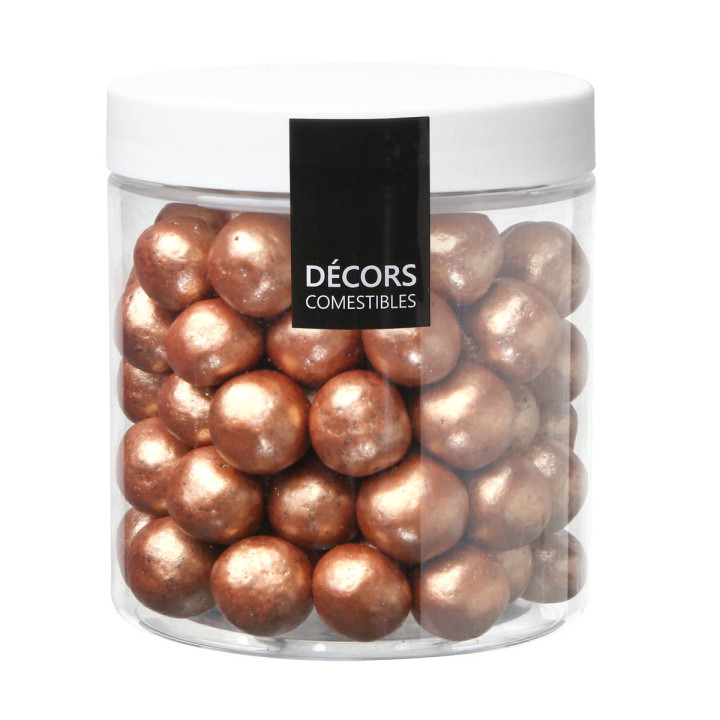 Décor en chocolat : boules en chocolat croustillantes bronze