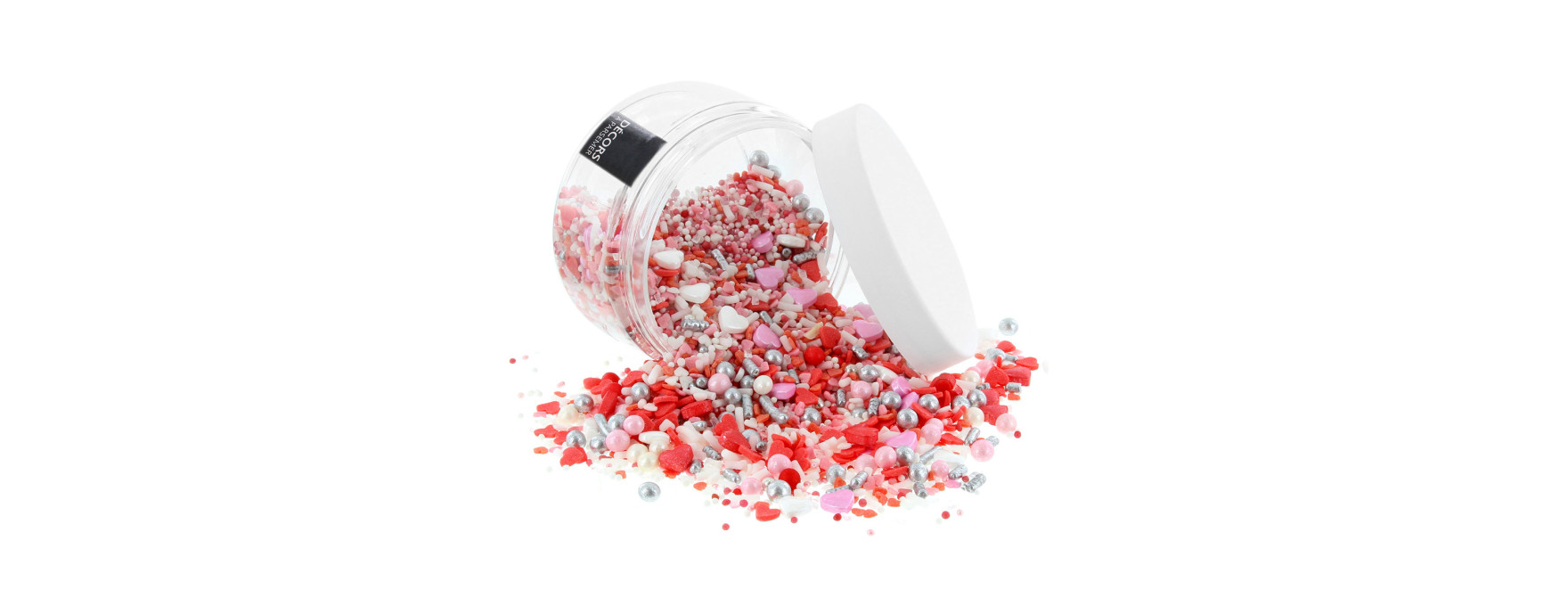 Décor à parsemer : mélange sprinkles Cœur rouge, rose et blanc