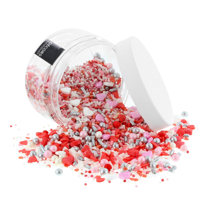Décor à parsemer : mélange sprinkles Cœur rouge, rose et blanc