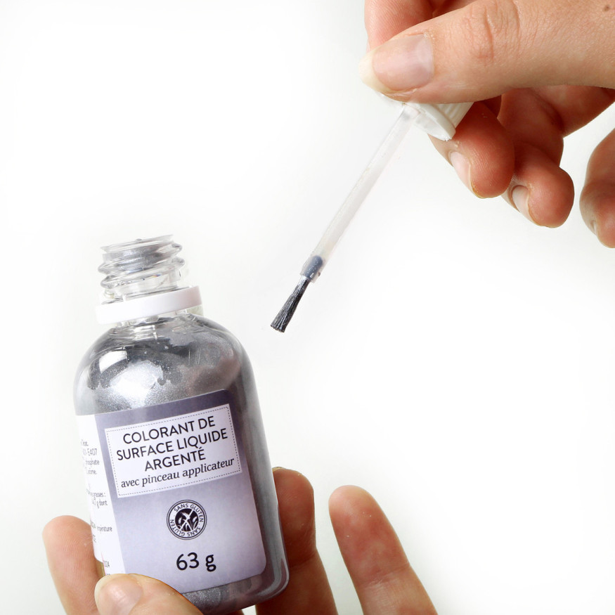 Colorant alimentaire de surface liquide avec pinceau argenté