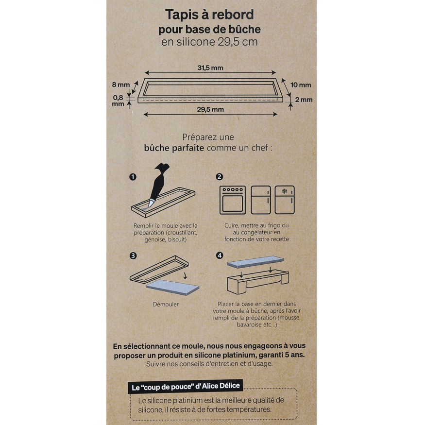 Tapis à rebord rectangulaire en silicone pour base de bûche