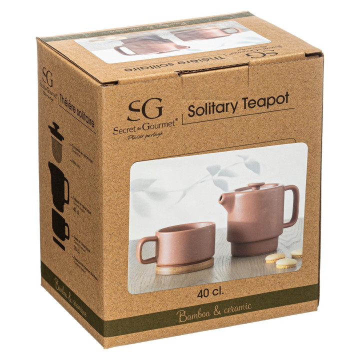 Théière solitaire en bambou et céramique rose terracotta 40 