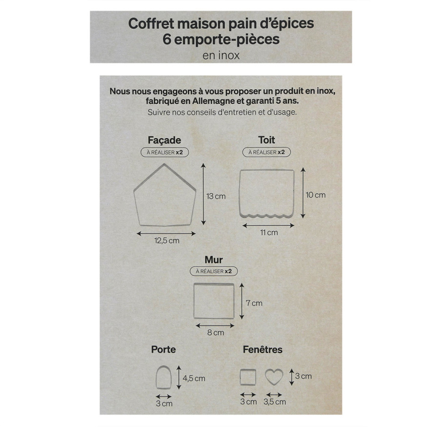 Set de 6 emporte-pièces en inox pour maison en pain d´épices