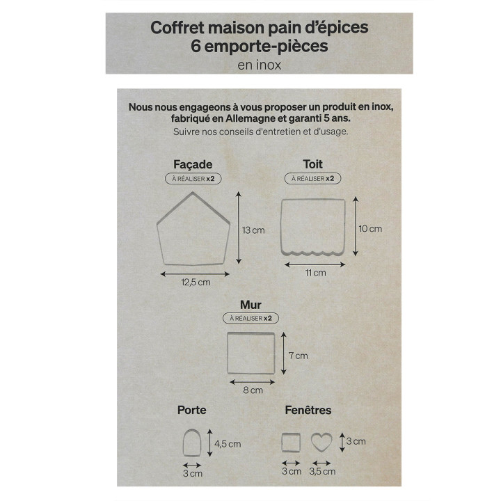 Set de 6 emporte-pièces en inox pour maison en pain d´épices