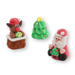 Décor 3D : 3 sucres décoratifs Sapin, Renne et Père Noël