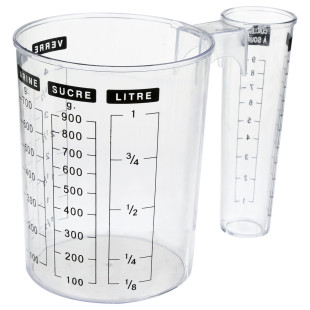 Verre doseur en plastique transparent double mesure 1 L - 5 