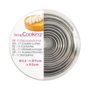 Boite de 11 emporte-pièces ronds en inox de 2.5 à 9 cm haute