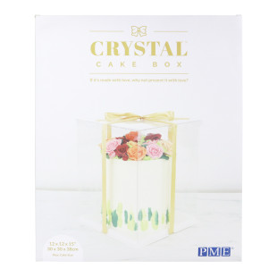 Boîte à gâteaux vitrine Crystal avec ruban doré : 30x30x38cm