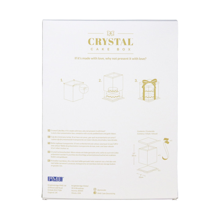 Boîte à gâteaux vitrine Crystal avec ruban doré : 20X20X28cm