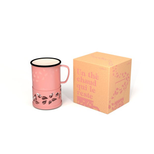 Set Sixtea : mug et chauffe mug à la bougie en acier rose