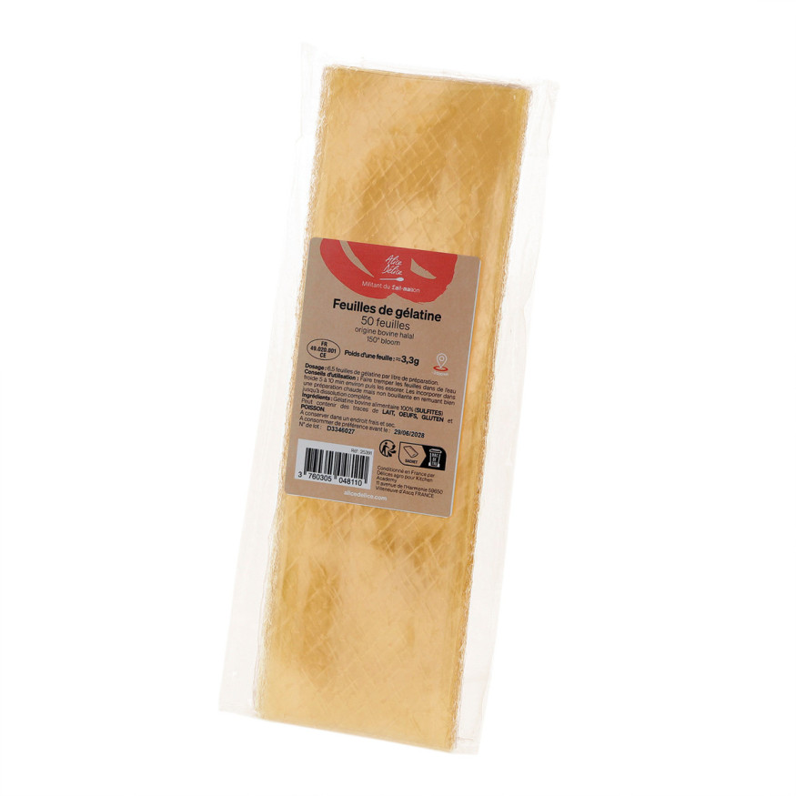 50 feuilles de gélatine bovine halal 150° bloom 165 gr - Ali