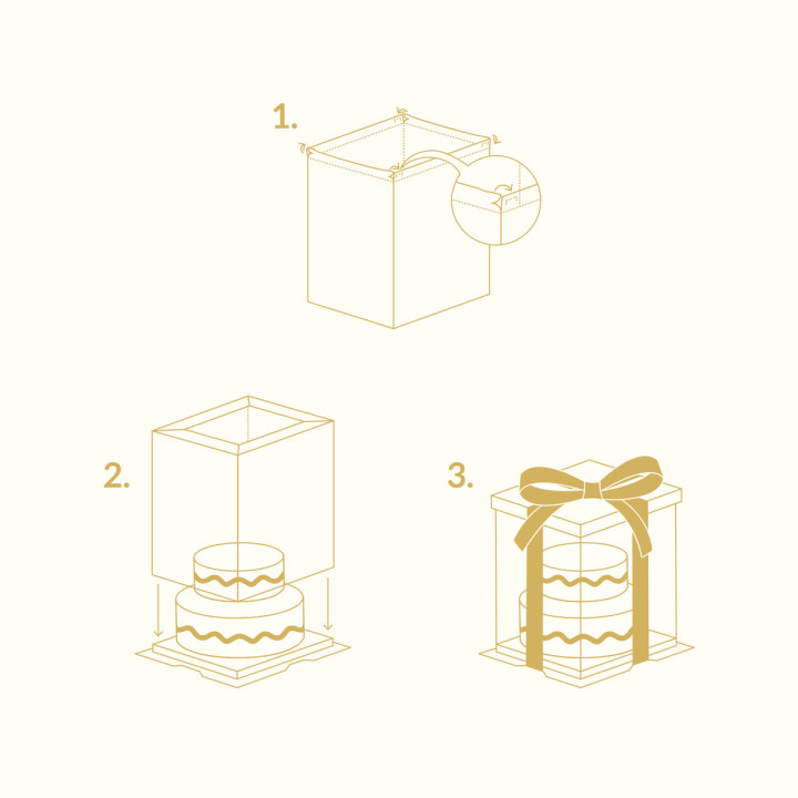 Boîte à gâteaux vitrine Crystal avec ruban doré : 35x35x38cm