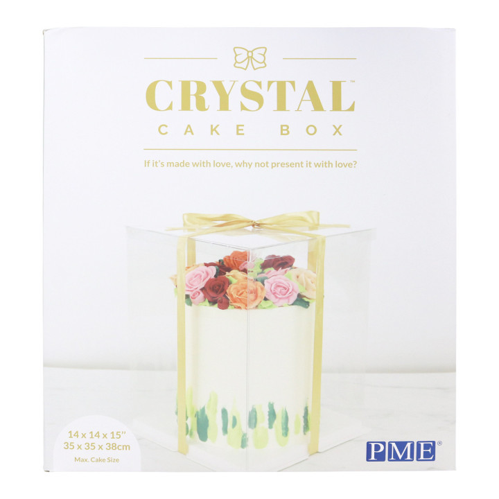 Boîte à gâteaux vitrine Crystal avec ruban doré : 35x35x38cm