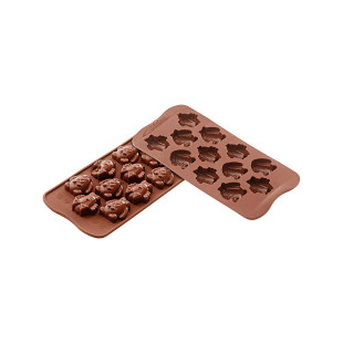Moule en silicone chocolat de Pâques : 12 lapins et poussins Moule en silicone chocolat de Pâques : 12 lapins et poussins